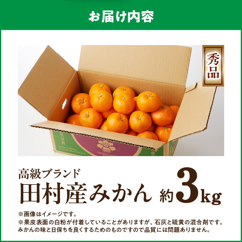 G7339_【2026年11月下旬頃より発送】高級ブランド 秀品 紀州有田田村産みかん 3kg 濃厚 糖度 酸味 バランス 甘さ コク 国産 みかん 有田みかん フルーツ 果物 果実 デザート おやつ お取り寄せ お取り寄せフルーツ 和歌山県 湯浅町 送料無料