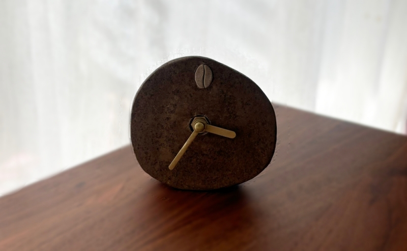 時計 COFFEE STONE 置き時計（Oval） 置き時計 ナチュラル 楕円形 インテリア コーヒー豆 デザインパーツ CASCARA コーヒー豆の果皮 茅ヶ崎市 神奈川県