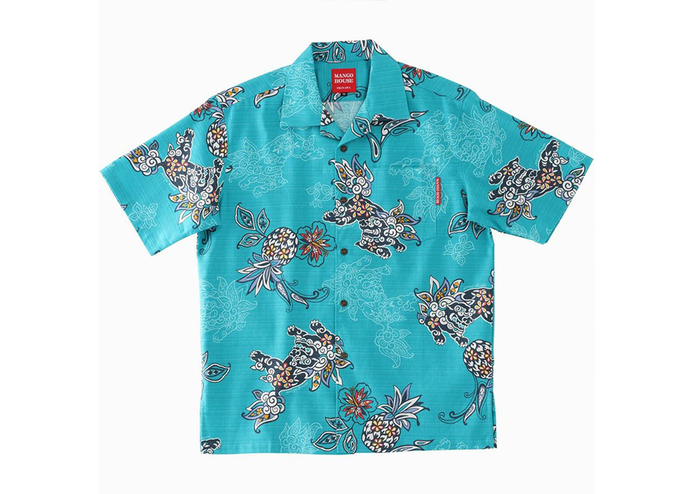 【かりゆしウェア】メンズ いちゃりばシーサーパイン3Lサイズ×ライトブルー