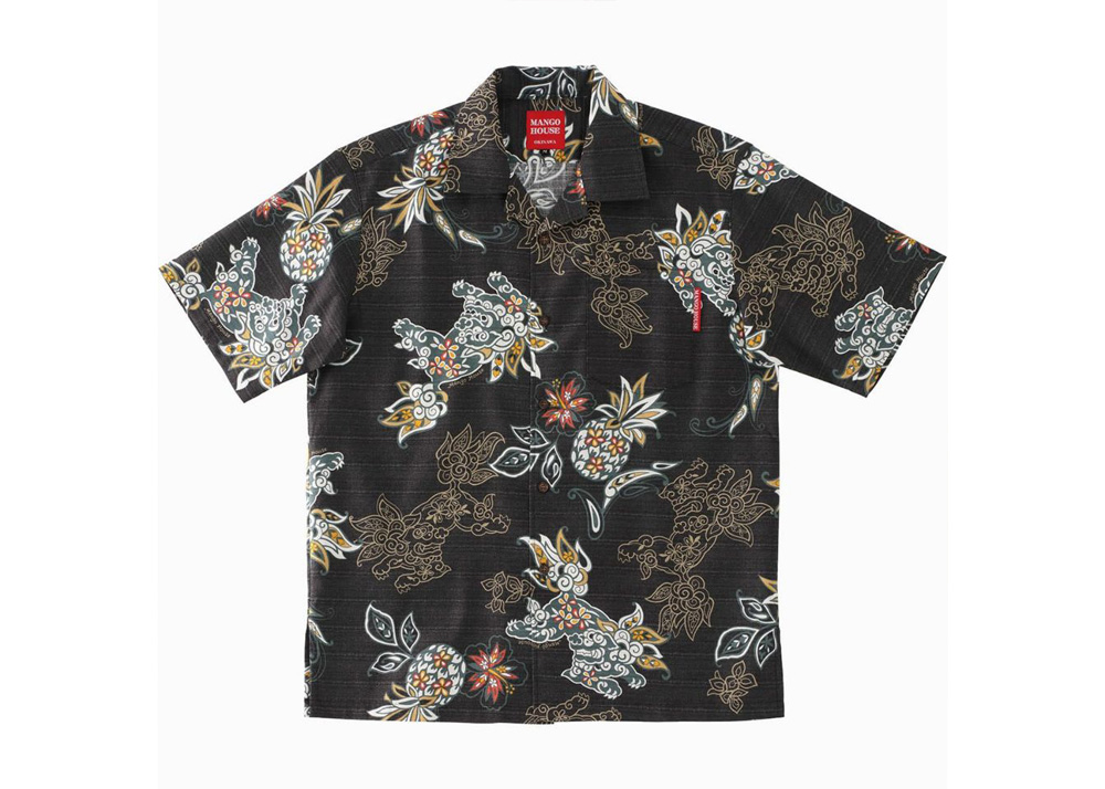 【かりゆしウェア】メンズ いちゃりばシーサーパインSサイズ×ブラック