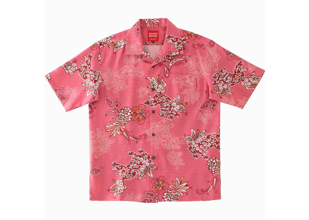 【かりゆしウェア】メンズ いちゃりばシーサーパイン3Lサイズ×ピンク