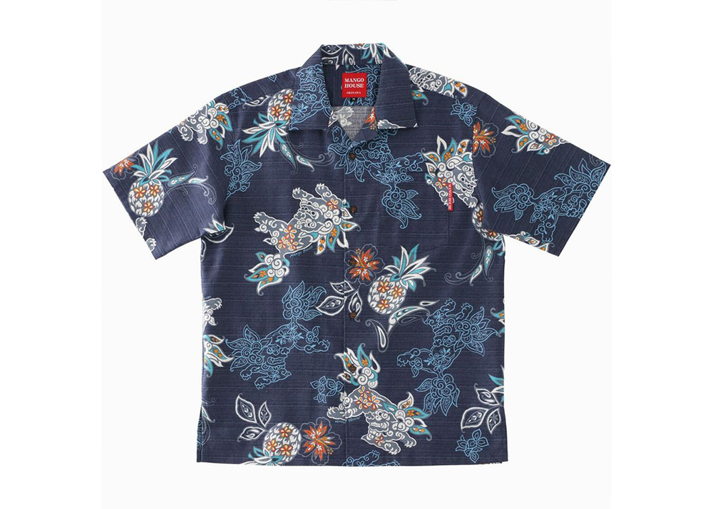 【かりゆしウェア】メンズ いちゃりばシーサーパインSサイズ×ネイビー