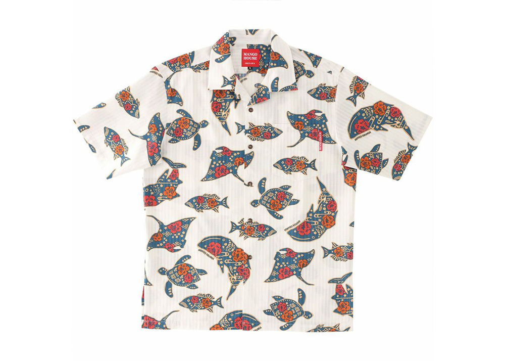 【かりゆしウェア】メンズ ちゅらさんジンベエザメMサイズ×アイボリー