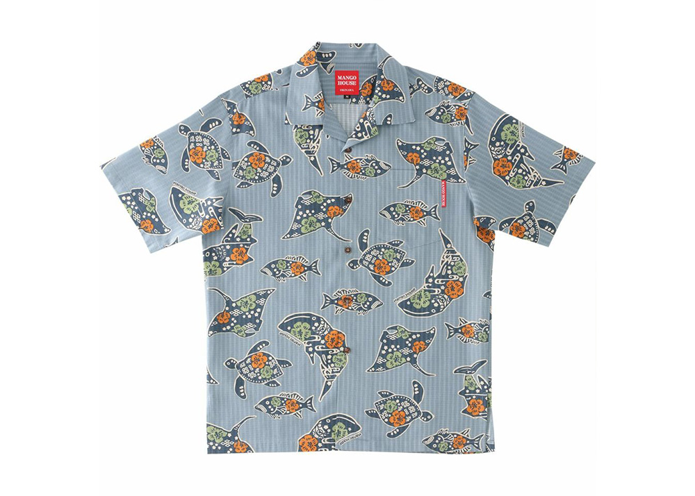 【かりゆしウェア】メンズ ちゅらさんジンベエザメ3Lサイズ×ブルーグレー