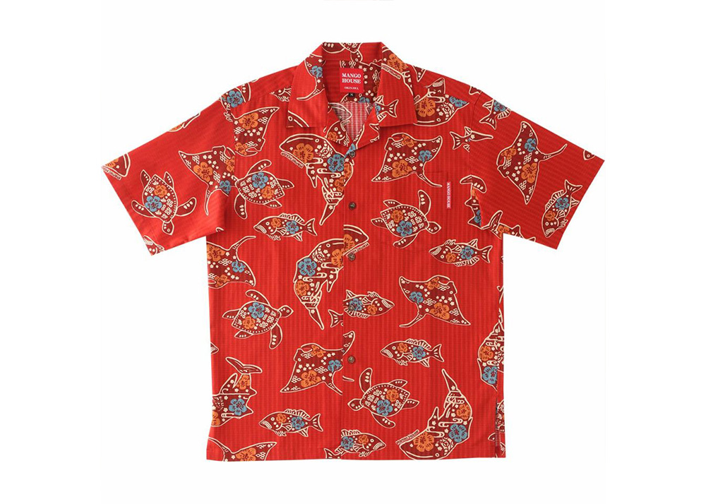 【かりゆしウェア】メンズ ちゅらさんジンベエザメMサイズ×レッド