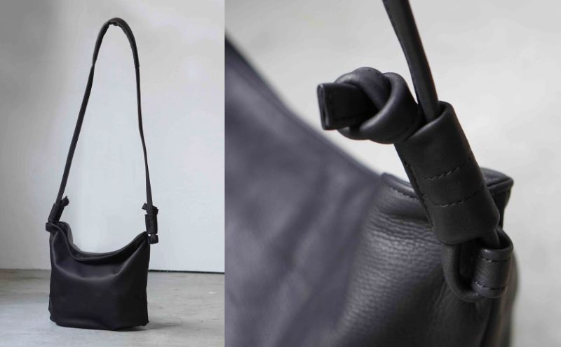 シルキータッチしっとりレザー 軽く柔らかい袋ショルダーバッグ・ＬＵＡ(ＬＡ００2)＃墨黒 バッグ 牛革 レザー 革製品 天然素材 軽量 日本製 ブラック カジュアル 墨田区 東京