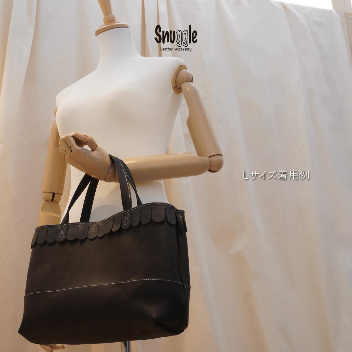 【4色展開】ラッフルトート（L）革小物　ハンドメイド　手縫い　一点物　カバン　トートバッグ　レザートート　スナッグルレザー