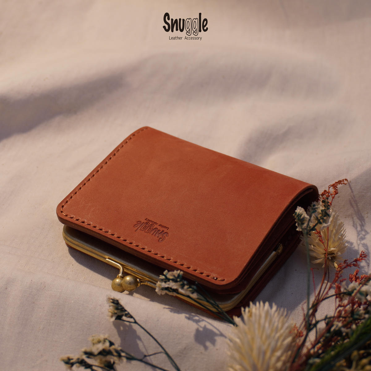 【4色展開】がま口ショートウォレット　通常タイプ　革小物　ハンドメイド　手縫い　一点物　財布　スナッグルレザー