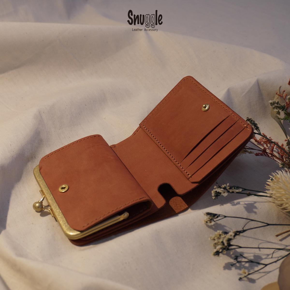 【4色展開】がま口ショートウォレット　通常タイプ　革小物　ハンドメイド　手縫い　一点物　財布　スナッグルレザー