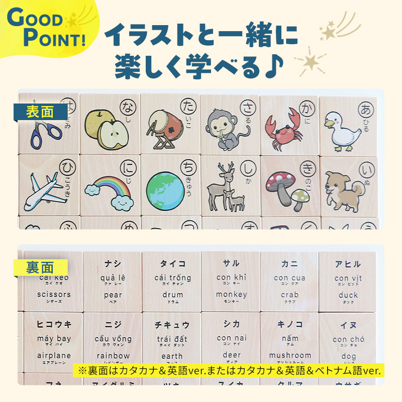 ひらがなとれいん（日本語⇔英語）　積み木 ひらがな 学習 木製 おもちゃ かわいい 市場家具