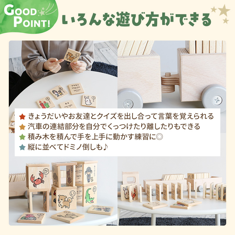 ひらがなとれいん（日本語⇔英語⇔ベトナム語）　積み木 ひらがな 学習 木製 おもちゃ 市場家具