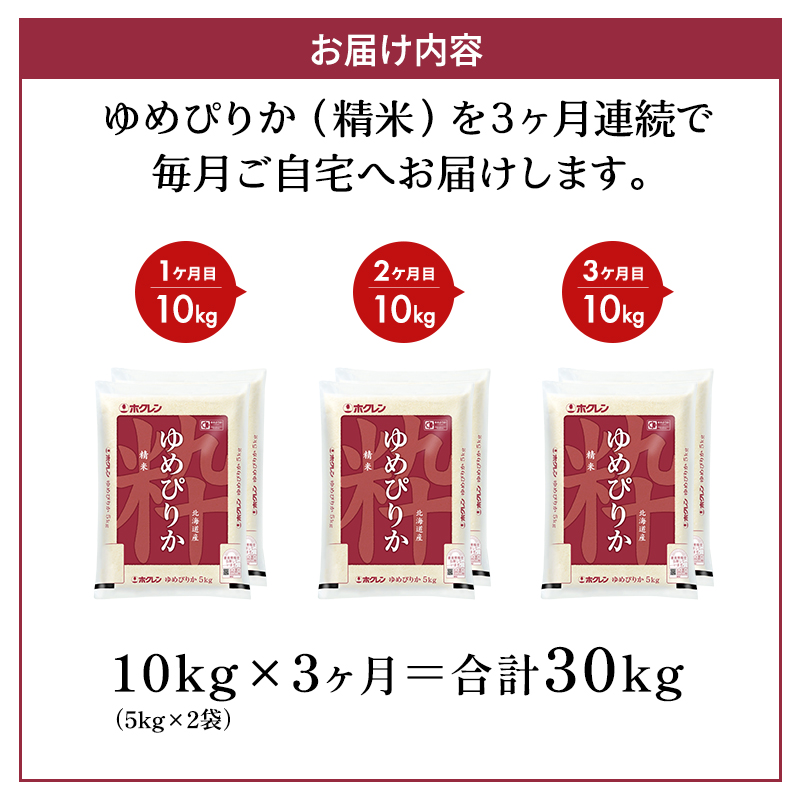 3ヵ月 定期便 ホクレンゆめぴりか（精米10kg（5kg×2袋））ANA機内食採用 お米 米 ごはん 精米 白米 国産 北海道 こめ コメ [JA新おたる]
