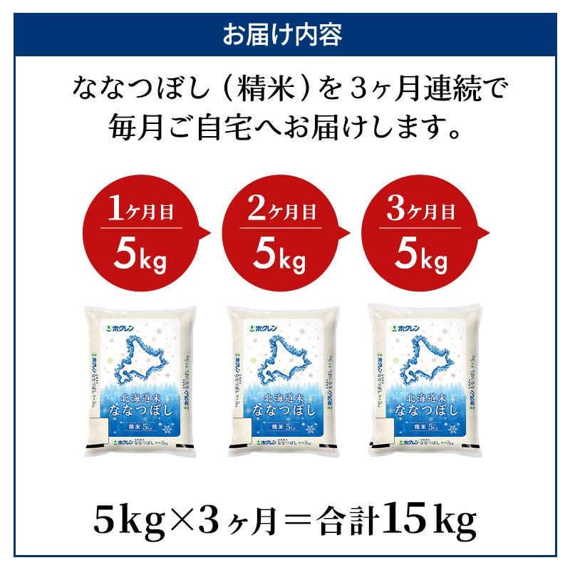 3ヵ月 定期便 ホクレン北海道ななつぼし（精米5kg） お米 米 ごはん 精米 白米 国産 北海道 こめ コメ 3回  [JA新おたる]