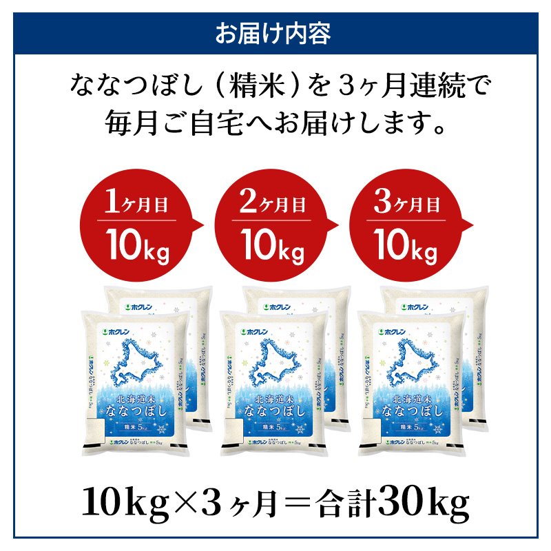 3ヵ月 定期便 ホクレン北海道ななつぼし（精米10kg（5kg×2袋）） お米  米 ごはん 精米 白米 国産 北海道 こめ コメ 3回 [JA新おたる]