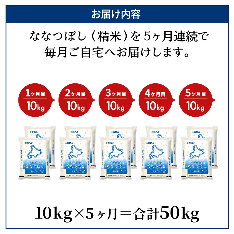 5ヵ月 定期便 ホクレン北海道ななつぼし（精米10kg（5kg×2袋）） お米  米 ごはん 精米 白米 国産 北海道 こめ コメ 5回 [JA新おたる]