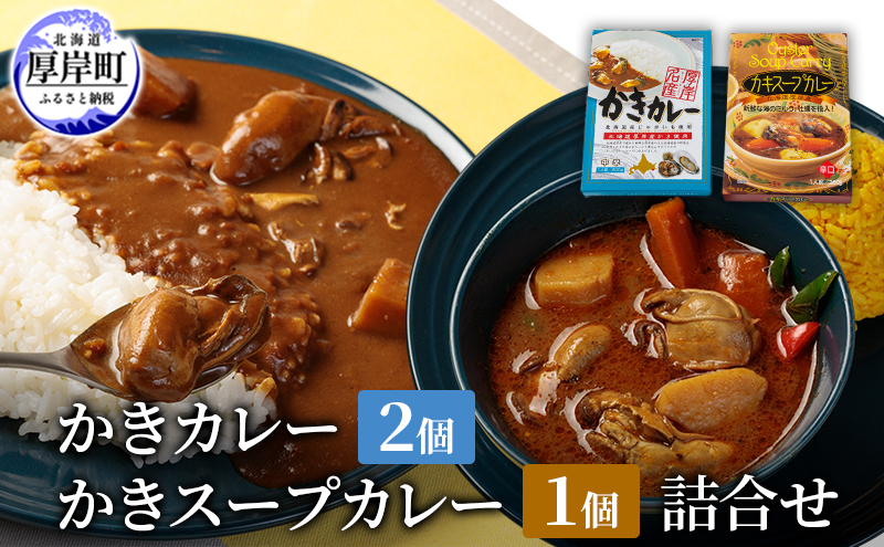 【北海道厚岸町】かきカレー2個 かきスープカレー 1個 詰合せ 北海道 カレー スープ スープカレー カレーライス レトルト レトルトカレー レトルト食品 加工品 牡蠣