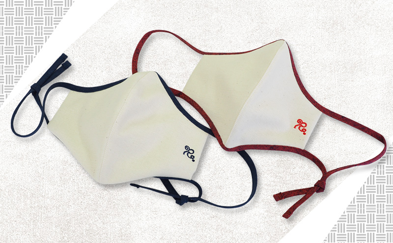 侍マスク＜高機能・安全素材身頃（無蛍光、無晒）＞ Lサイズ2枚 セット (紐は無蛍光 無晒白と先染久留米織の２種類) 肌にやさしい