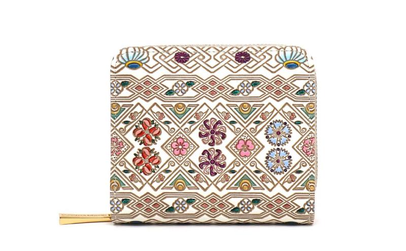 【文庫屋大関】二つ折りファスナーミニ財布 花菱【皮革工芸品】財布 二つ折り 小物 お札 カード 小銭 コンパクト 牛革 手作り 日本製 墨田区 東京都