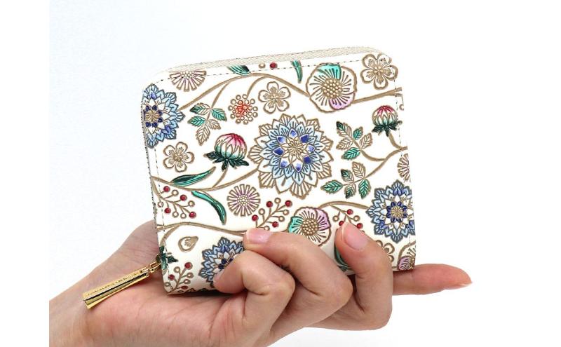 【文庫屋大関】二つ折りファスナーミニ財布 ダリア＜コバルトブルー＞【皮革工芸品】財布 二つ折り 小物 お札 カード 小銭 コンパクト 牛革 手作り 日本製 墨田区 東京都