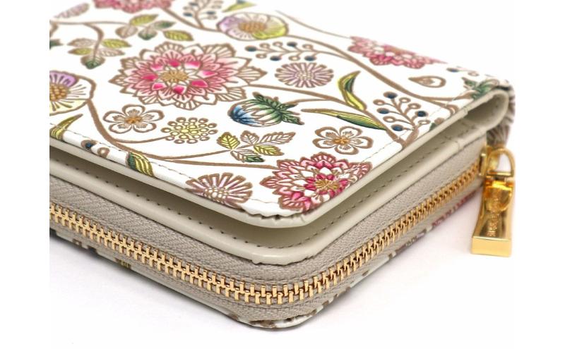 【文庫屋大関】二つ折りファスナーミニ財布 ダリア＜ベリーピンク＞【皮革工芸品】財布 二つ折り 小物 お札 カード 小銭 コンパクト 牛革 手作り 日本製 墨田区 東京都