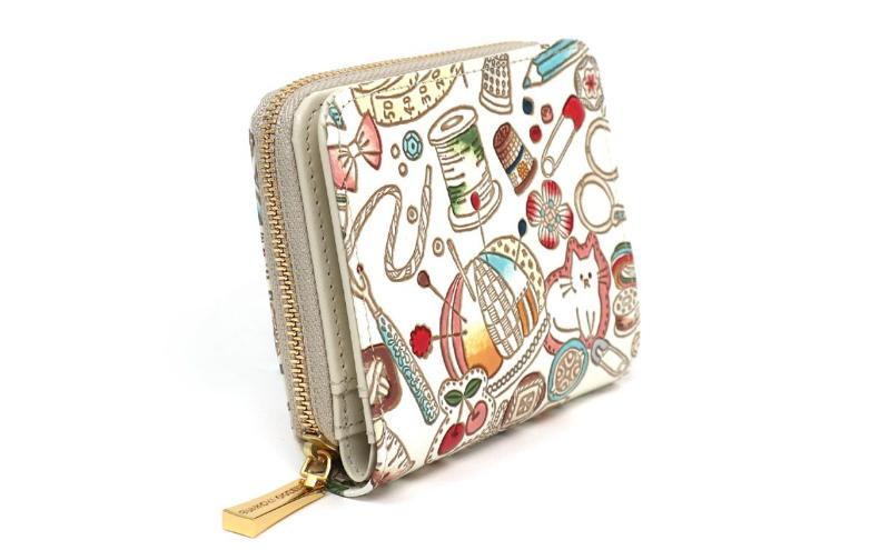 【文庫屋大関】二つ折りファスナーミニ財布 ソーイング【皮革工芸品】財布 二つ折り 小物 お札 カード 小銭 コンパクト 牛革 手作り 日本製 墨田区 東京都