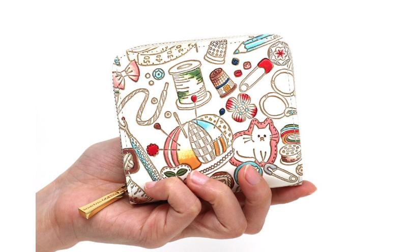 【文庫屋大関】二つ折りファスナーミニ財布 ソーイング【皮革工芸品】財布 二つ折り 小物 お札 カード 小銭 コンパクト 牛革 手作り 日本製 墨田区 東京都