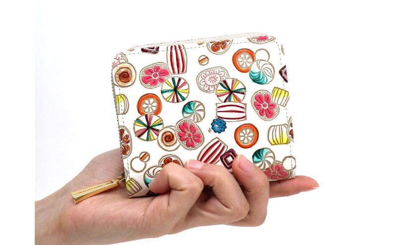 【文庫屋大関】二つ折りファスナーミニ財布 飴【皮革工芸品】財布 二つ折り 小物 お札 カード 小銭 コンパクト 牛革 手作り 日本製 墨田区 東京都