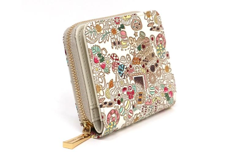 【文庫屋大関】二つ折りファスナーミニ財布 お菓子の家【皮革工芸品】財布 二つ折り 小物 お札 カード 小銭 コンパクト 牛革 手作り 日本製 墨田区 東京都