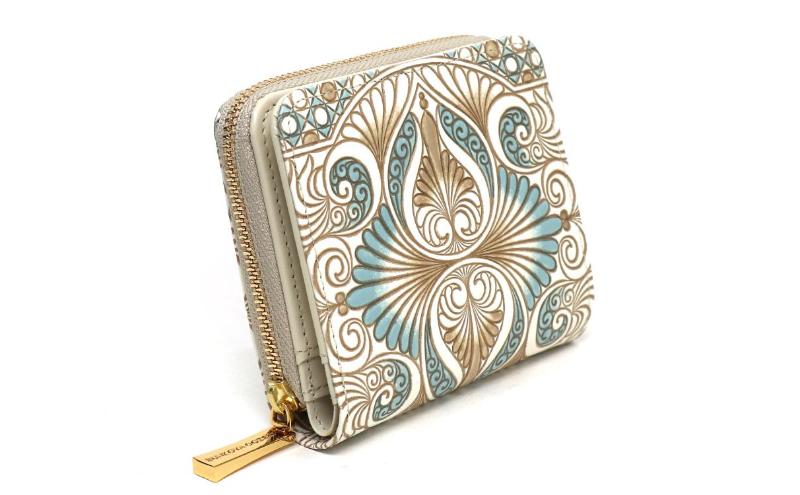 【文庫屋大関】二つ折りファスナーミニ財布 ロカイユ＜ブルーグレー＞【皮革工芸品】財布 二つ折り 小物 お札 カード 小銭 コンパクト 牛革 手作り 日本製 墨田区 東京都