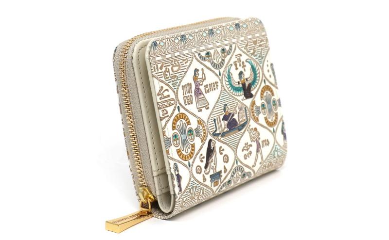 【文庫屋大関】二つ折りファスナーミニ財布 エジプトNo.1【皮革工芸品】財布 二つ折り 小物 お札 カード 小銭 コンパクト 牛革 手作り 日本製 墨田区 東京都