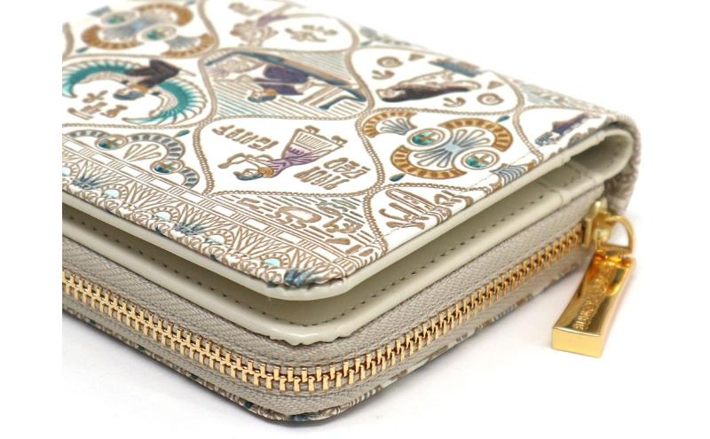 【文庫屋大関】二つ折りファスナーミニ財布 エジプトNo.1【皮革工芸品】財布 二つ折り 小物 お札 カード 小銭 コンパクト 牛革 手作り 日本製 墨田区 東京都