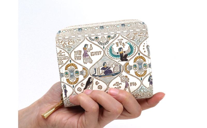 【文庫屋大関】二つ折りファスナーミニ財布 エジプトNo.1【皮革工芸品】財布 二つ折り 小物 お札 カード 小銭 コンパクト 牛革 手作り 日本製 墨田区 東京都