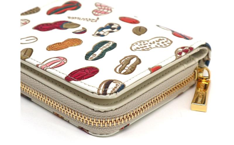 【文庫屋大関】二つ折りファスナーミニ財布 ピーナッツ【皮革工芸品】財布 二つ折り 小物 お札 カード 小銭 コンパクト 牛革 手作り 日本製 墨田区 東京都