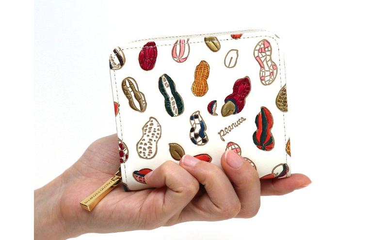 【文庫屋大関】二つ折りファスナーミニ財布 ピーナッツ【皮革工芸品】財布 二つ折り 小物 お札 カード 小銭 コンパクト 牛革 手作り 日本製 墨田区 東京都