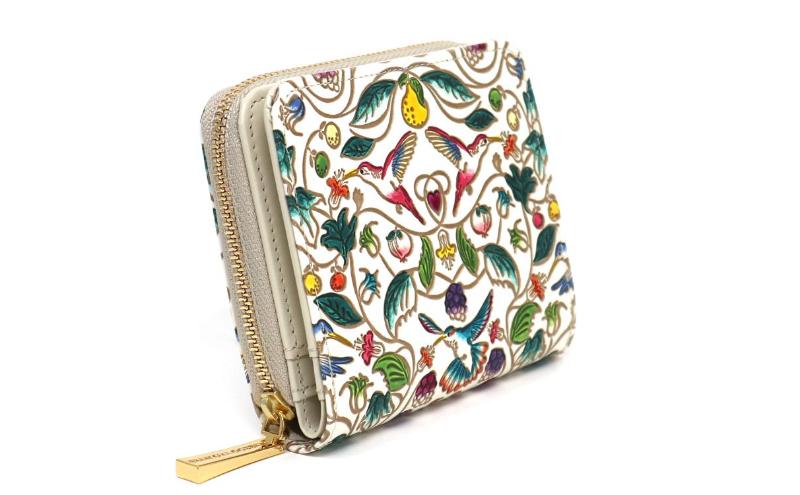 【文庫屋大関】二つ折りファスナーミニ財布 ハチドリの憂鬱【皮革工芸品】財布 二つ折り 小物 お札 カード 小銭 コンパクト 牛革 手作り 日本製 墨田区 東京都