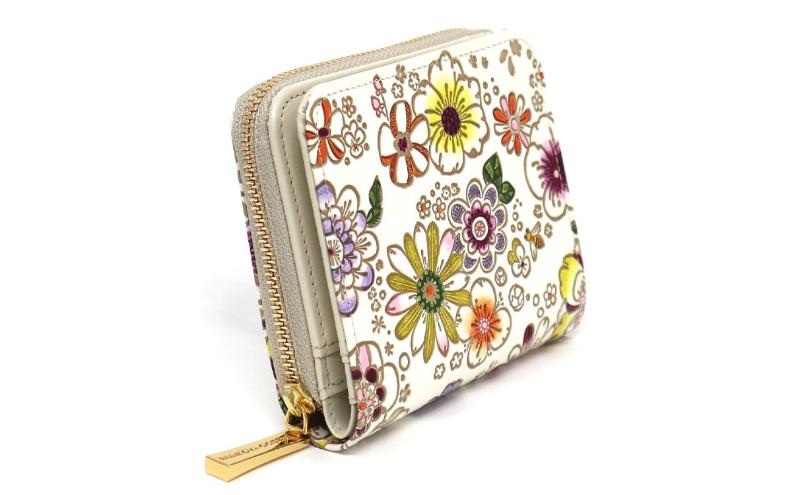 【文庫屋大関】二つ折りファスナーミニ財布 みつばち【皮革工芸品】財布 二つ折り 小物 お札 カード 小銭 コンパクト 牛革 手作り 日本製 墨田区 東京都