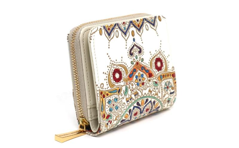 【文庫屋大関】二つ折りファスナーミニ財布 象のカーニバル【皮革工芸品】財布 二つ折り 小物 お札 カード 小銭 コンパクト 牛革 手作り 日本製 墨田区 東京都