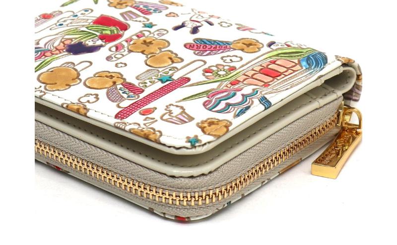 【文庫屋大関】二つ折りファスナーミニ財布 弾けるもろこしガール【皮革工芸品】財布 二つ折り 小物 お札 カード 小銭 コンパクト 牛革 手作り 日本製 墨田区 東京都