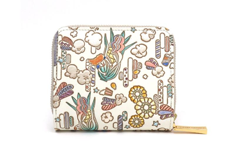 【文庫屋大関】二つ折りファスナーミニ財布 恋するもろこしガール【皮革工芸品】財布 二つ折り 小物 お札 カード 小銭 コンパクト 牛革 手作り 日本製 墨田区 東京都