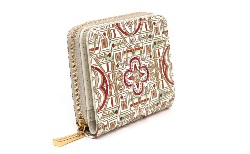 【文庫屋大関】二つ折りファスナーミニ財布 雅＜紅＞【皮革工芸品】財布 二つ折り 小物 お札 カード 小銭 コンパクト 牛革 手作り 日本製 墨田区 東京都