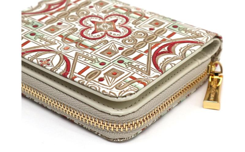 【文庫屋大関】二つ折りファスナーミニ財布 雅＜紅＞【皮革工芸品】財布 二つ折り 小物 お札 カード 小銭 コンパクト 牛革 手作り 日本製 墨田区 東京都