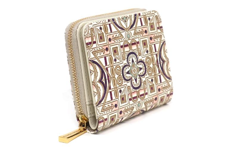 【文庫屋大関】二つ折りファスナーミニ財布 雅＜紫＞【皮革工芸品】財布 二つ折り 小物 お札 カード 小銭 コンパクト 牛革 手作り 日本製 墨田区 東京都