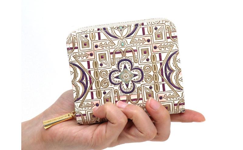 【文庫屋大関】二つ折りファスナーミニ財布 雅＜紫＞【皮革工芸品】財布 二つ折り 小物 お札 カード 小銭 コンパクト 牛革 手作り 日本製 墨田区 東京都