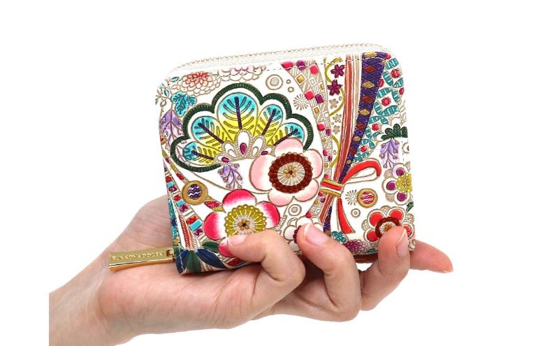 【文庫屋大関】二つ折りファスナーミニ財布 華熨斗【皮革工芸品】財布 二つ折り 小物 お札 カード 小銭 コンパクト 牛革 手作り 日本製 墨田区 東京都