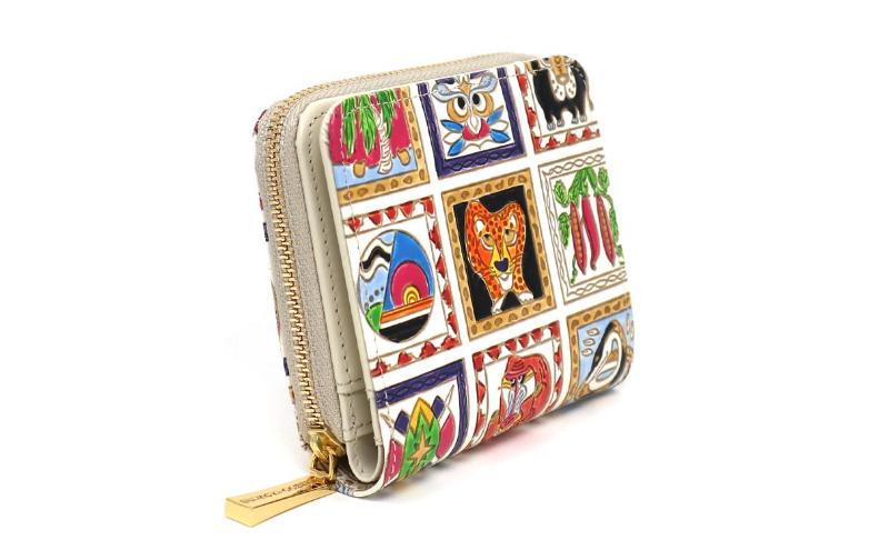 【文庫屋大関】二つ折りファスナーミニ財布 アフリカ【皮革工芸品】財布 二つ折り 小物 お札 カード 小銭 コンパクト 牛革 手作り 日本製 墨田区 東京都