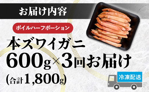 【定期便3回お届け】訳あり 冷凍 ボイル ずわいがに 足 600g ズワイガニ ハーフポーション | ギフト 2025