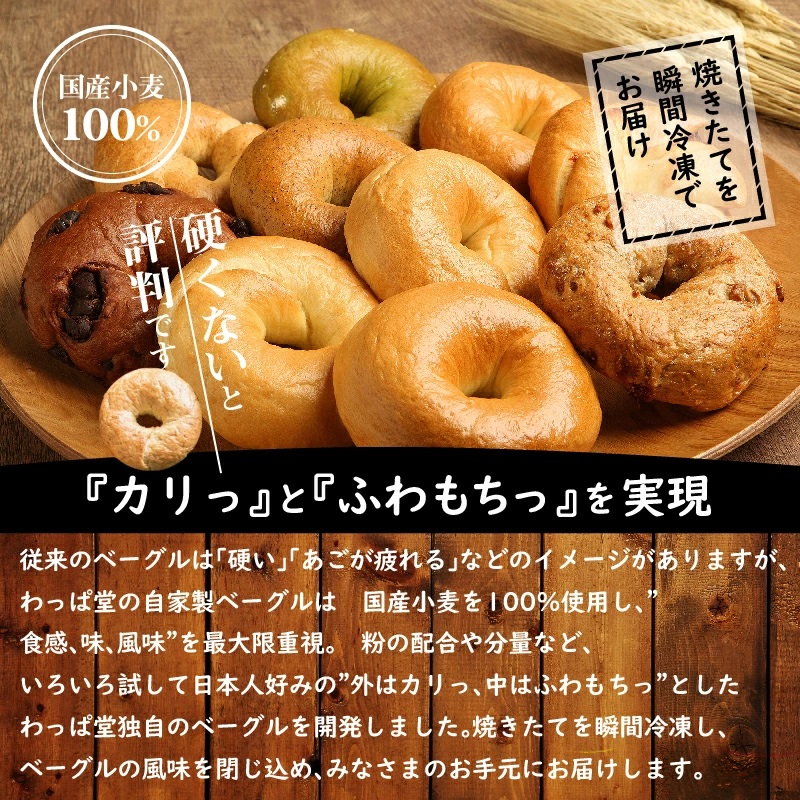 愛知県碧南市のふるさと納税 わっぱ堂 ふわもち ベーグル セット 詰め合わせ 8種 バラエティー 豊富 いちじく 抹茶 ブルーベリー チーズ ベーコン 国産 小麦 自家製 厳選 個包装 保存 便利 パン 食品 朝食 おやつ お取り寄せ グルメ 愛知県 碧南市 送料無料 H049-036