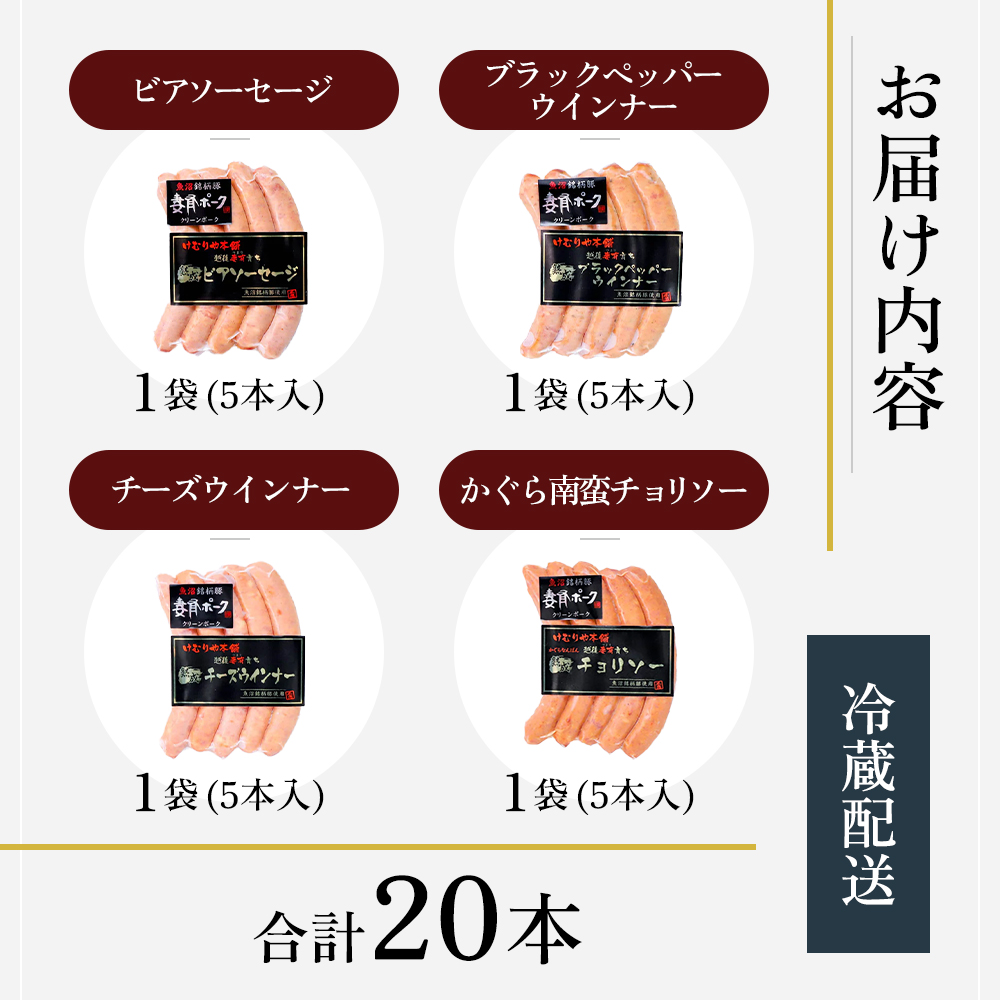 【魚沼銘柄豚】妻有ポーク ソーセージ食べ比べ 4種セット（各5本入り） お肉 肉 豚肉 加工品 