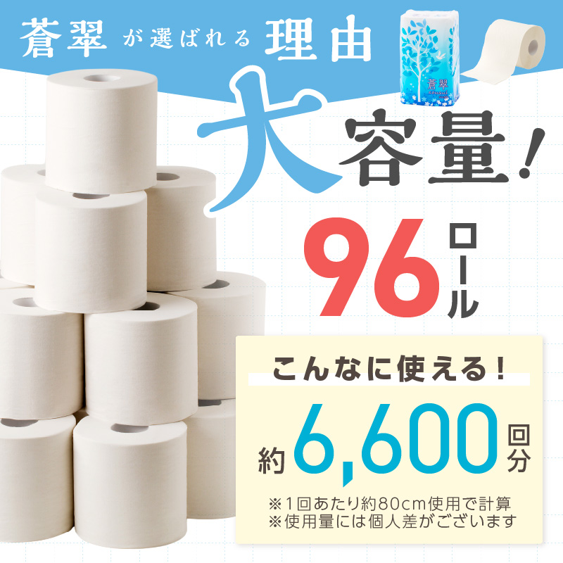 大阪府泉南市のふるさと納税 トイレットペーパー 96ロール 蒼翠（そうすい） シングル 巻【配送不可地域：北海道・沖縄・離島】【60営業日以内に発送】 【020D-014】