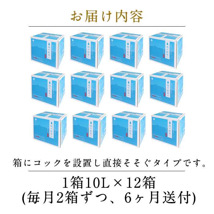 鹿児島県霧島市のふるさと納税 K-493 ＜定期便・全6回＞関平鉱泉水10L×2箱ずつお届け(計12箱)【関平鉱泉所】 霧島市 シリカ シリカ水 水 シリカミネラルウォーター